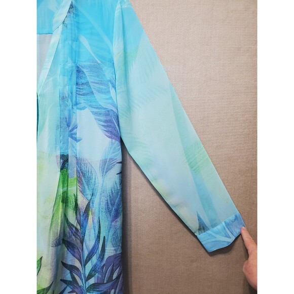 Soft Surroundings lone Semi-Sheer Chiffon Blue Printed Button-Up Tunic Size L - Picture 2 of 6